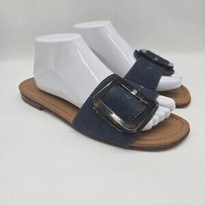 J. McLaughlin Bella Denim Faux Tortoise Buckle Slide Flat Sandals Blue Size 11